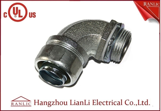 จีน 1/2 &quot; UL Listed Liquid Tight Malleable Iron Steel Connector ตัวเชื่อมต่อแบบยืดหยุ่นที่หุ้มฉนวนด้วยสังกะสี 90 องศา ผู้ผลิต