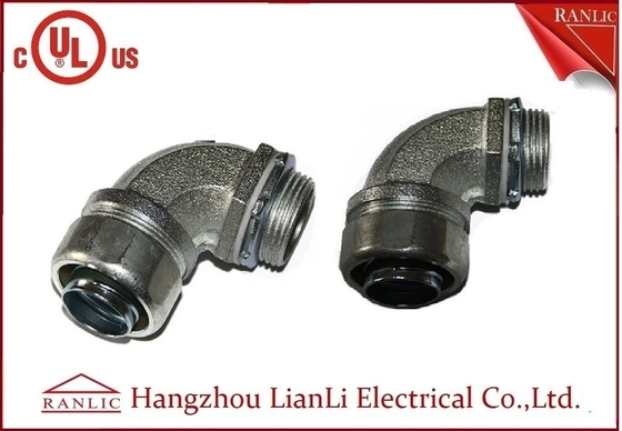 1/2 &quot; UL Listed Liquid Tight Malleable Iron Steel Connector ตัวเชื่อมต่อแบบยืดหยุ่นที่หุ้มฉนวนด้วยสังกะสี 90 องศา ผู้ผลิต